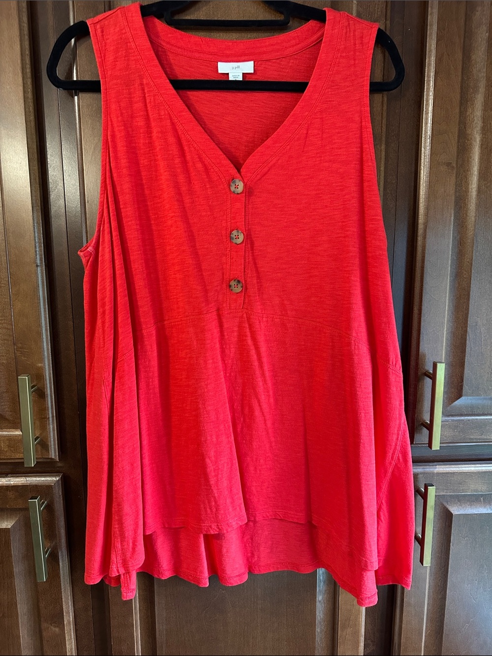 J. Jill Red Sleeveless Button Henley Tunic